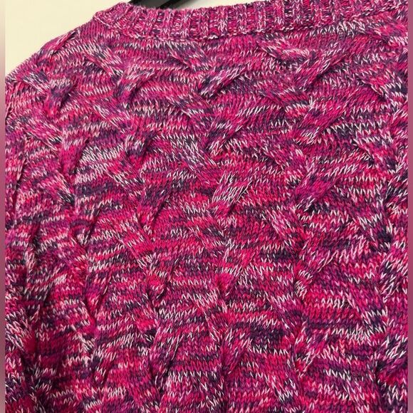 Lands' End Women’s Multicolored Cable Fisherman Knit Drifters Sweater Size LP - Picture 3 of 6